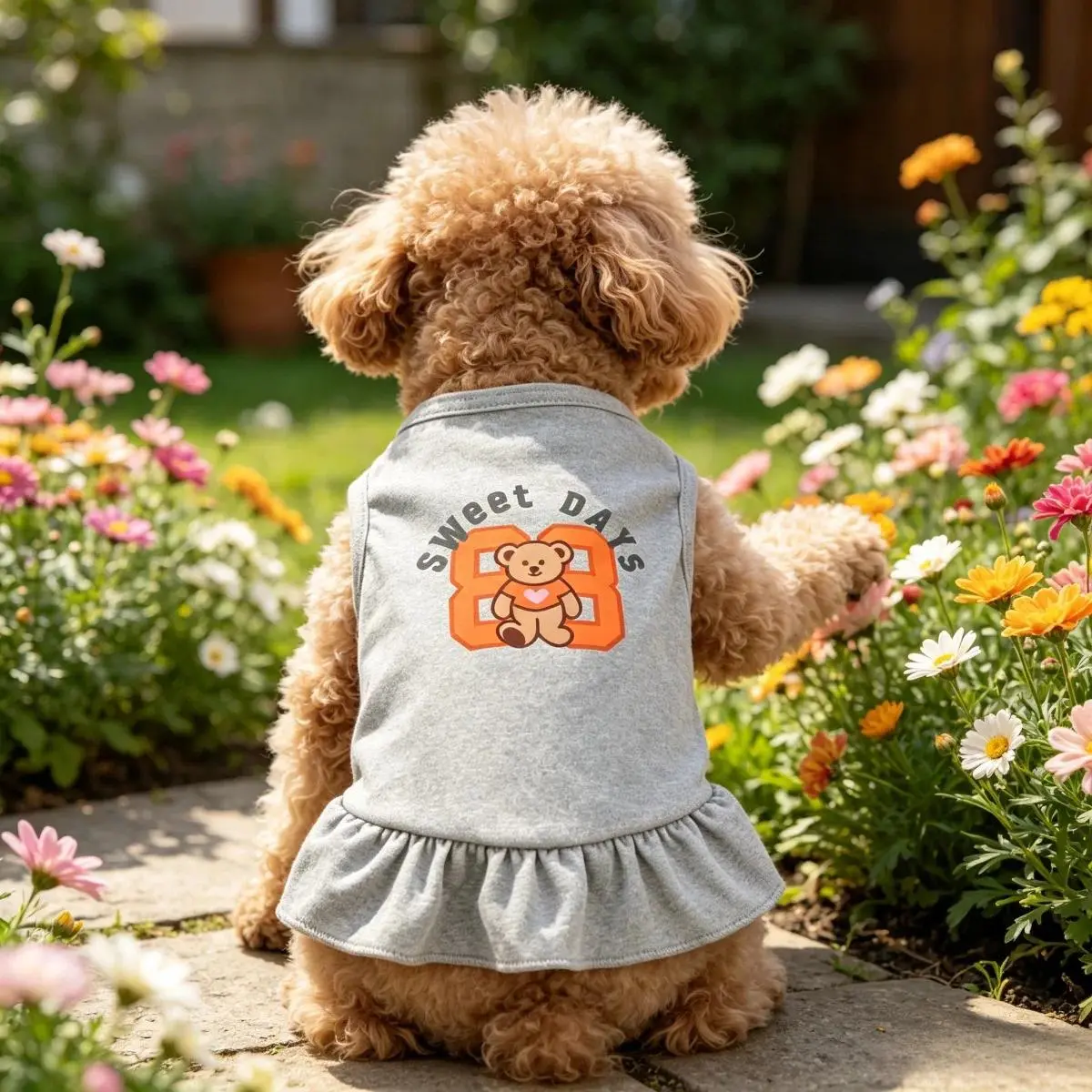 1pc Cute Printed Dog Cat Dress Pet Apparel For Bichon Teddy Puppy Kitten Daily Walking Outing Wear Dress