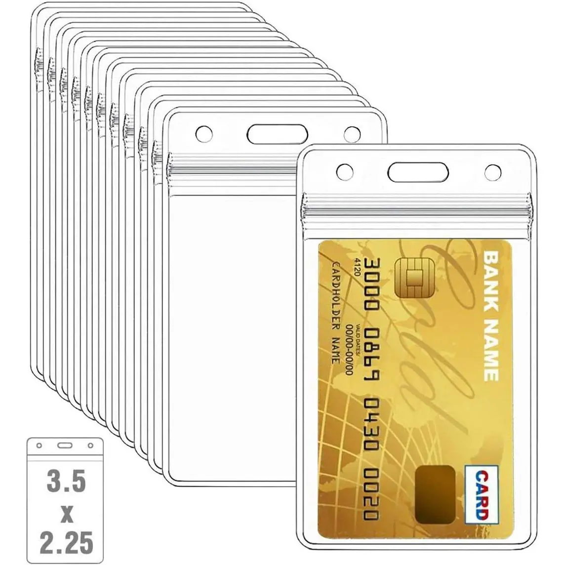 10 count Clear Plastic Heavy Duty Vertical Name Badge ID Card Holders with  Resealable Zip, Plastic Name Tag Holder