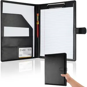Professional Faux Leather Padfolio with Clipboard, Portfolio Folder Binder, Legal Pad Holder for A4 Letter Size Notepad, Resume, Ideal Organizer for Business Office Conference, Black
