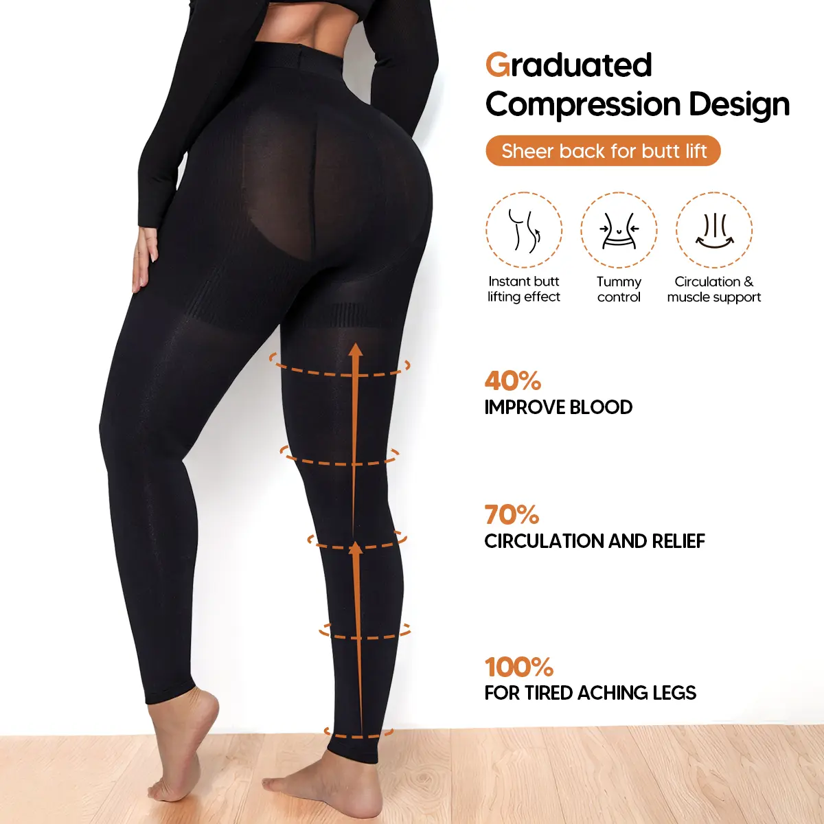 MUEE Women Ribbed High Waist Graduated Mild Compression Leggings, Summer Ultra Thin Breathable Leg Soreness Relief Travel Vacation Yoga Pants, Seamless No VPL Casual Walking Bottoms