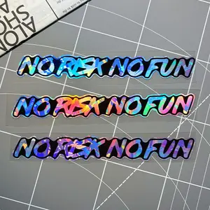 Holographic Car Sticker, No Risk No Fun Letter Pattern Reflective Car Sticker, Universal Car Sticker, Adventure Style Car Decals for Car Windows, Motorcycle Fuel Tanks, Helmet Vinyl Decals