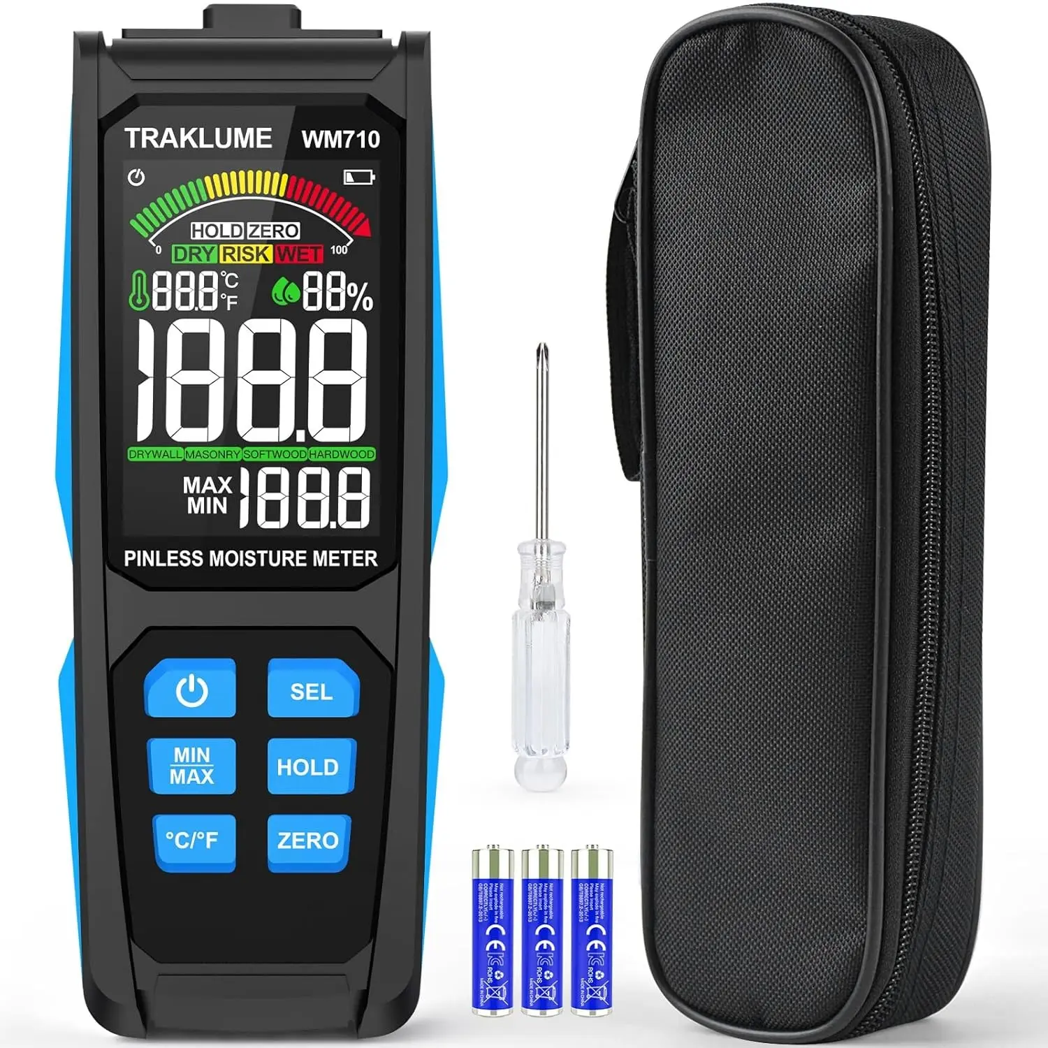 Wood Moisture Meter for Lumber Pinless Moisture Tester for Drywall with Colorful Screen Moisture Sensor for House Firewood Moisture Detector for Walls Moisture Reader for Wood Wall Water Leak Detector