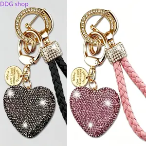 2pcs Bling Rhinestone Heart Keychain Wristlet, Sparkly Women’s Key Holder, Cute Purse & Backpack Charm, Stylish Handbag Accessory for Daily Use, Perfect Gift for Her