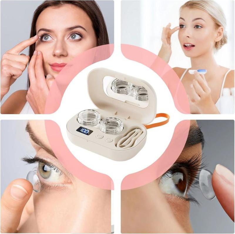 Ultrasonic Rechargeable Contact Lens Cleaner with Vanity Mirror - Portable Case for Hard & Soft Lenses, 2 Cleaning Modes, Daily Deep Cleaning for Travel, Sports, Office, and Home Use Ultrasonic Rechargeable Contact Lens Cleaner with Vanity Mirror - Portable Case for Hard & Soft Lenses, 2 Cleaning Modes, Daily Deep Cleaning for Travel, Sports, Office, and Home Use