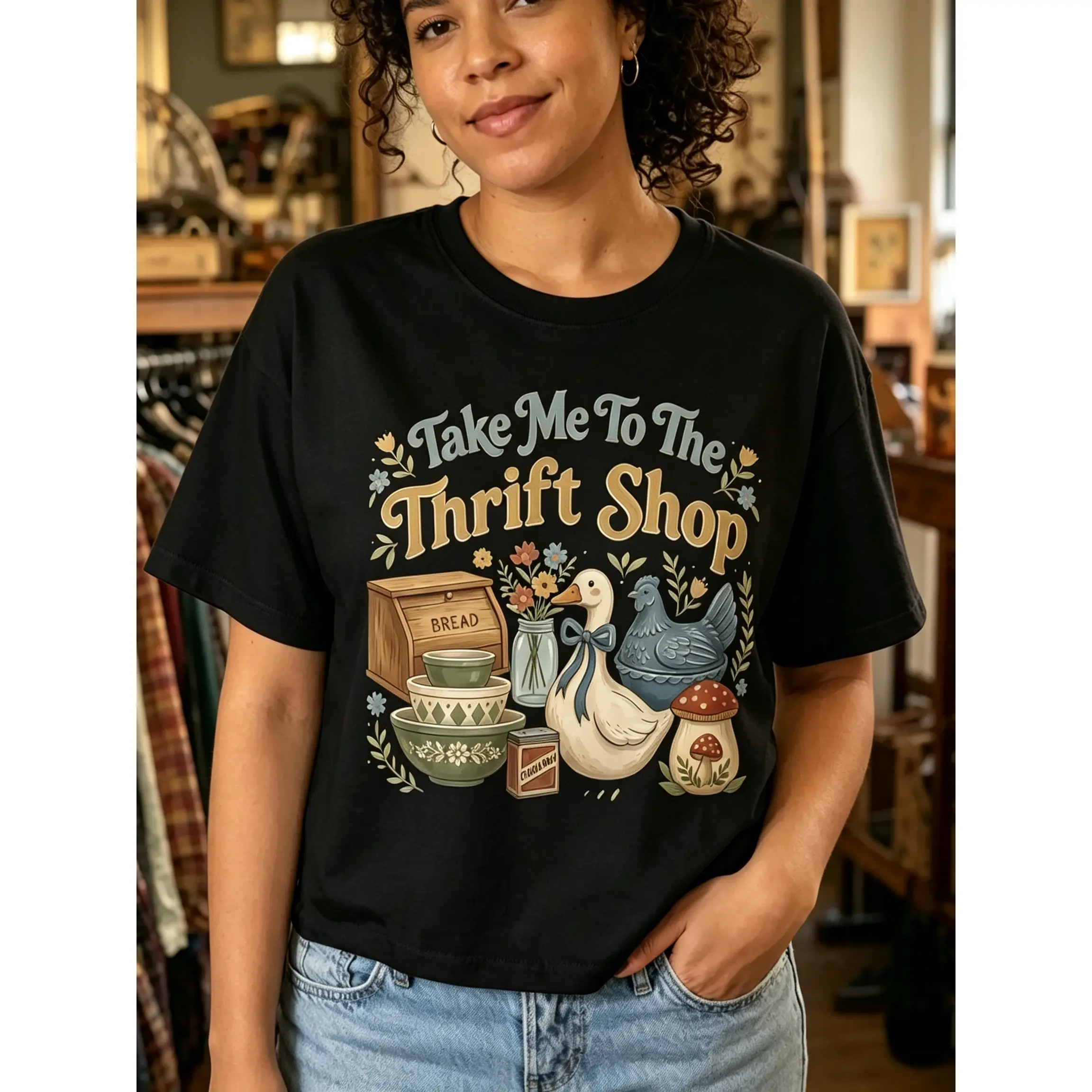 Take Me To The Thrift Shop Shirt Women Retro Thrifting Graphic Tee Plus Size