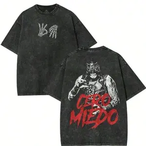 Cotton Graphic TeesVintageRetro Limited Penta Cero Miedo T-Shirt, Lucha Libre Graphic Tee, Vintage Wrestling TShirt, Pro Wrestler Unisex Cotton Acid Washed Tee, Men GiftsLoose And Comfortablecamisas Para Hombre Romwe Men