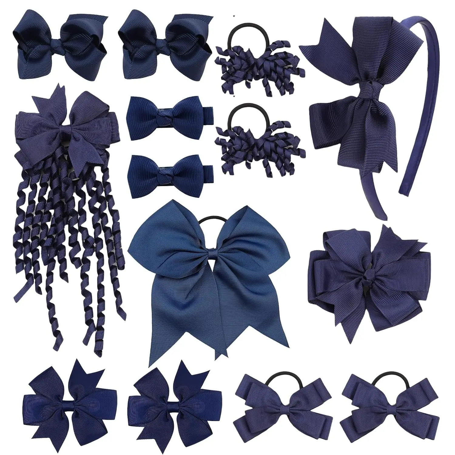14 Pcs Navy School Uniform Hair Accessories Set for Toddler & Little Girls - Korker Bows, Hair Clips, Headband & Hair TiesGift