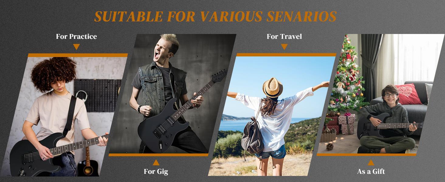 Ktaxon 39 Inch Electric Guitar, Full Size Solid Body H-H / H-S-S Pickups 6 Strings Beginner Guitar Kit With AMP, Upgrade Cable & Guitar Capo, Tremolo Arm, Gig Bag & Strap (Matte Back)