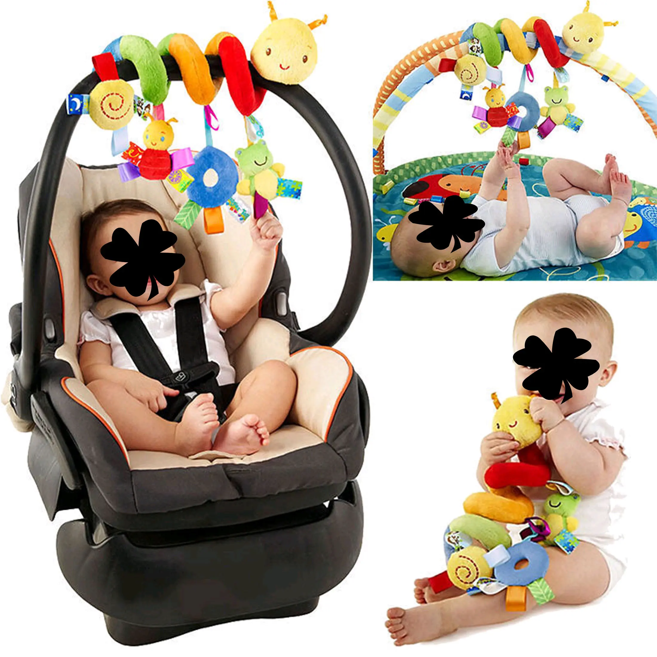 Baby Spiral Hanging Stroller Toy Colorful Caterpillar Plush Animal Rattle Toy Infant Bed Crib Car Seat Sensory Soothing Developmental Toy