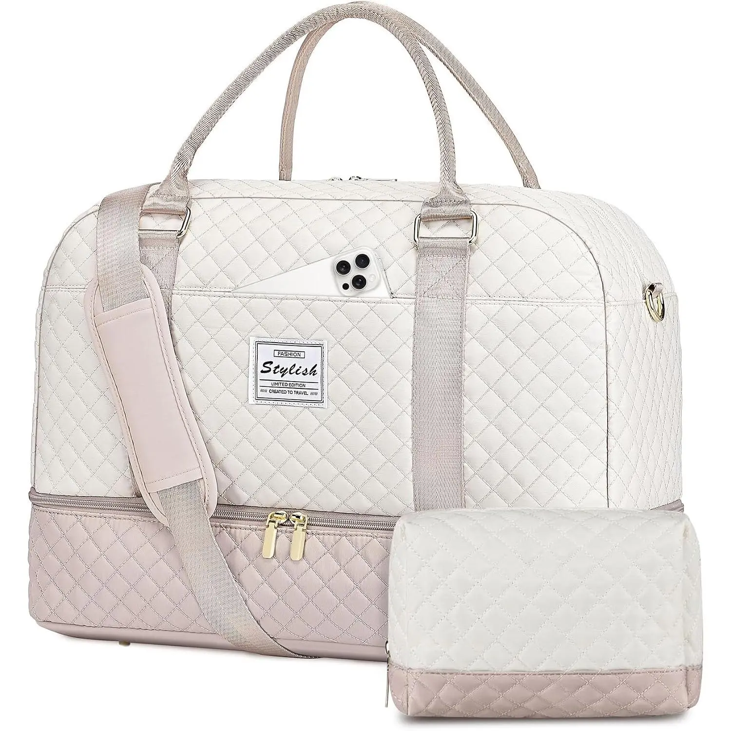 Travel Duffle Bag Weekender for Women: Travel Duffel Bag Carry- Overnight Bag with Shoe Compartment & Wet Pocket Large  Tote Bag with Gym Duffel Bag for  Beige