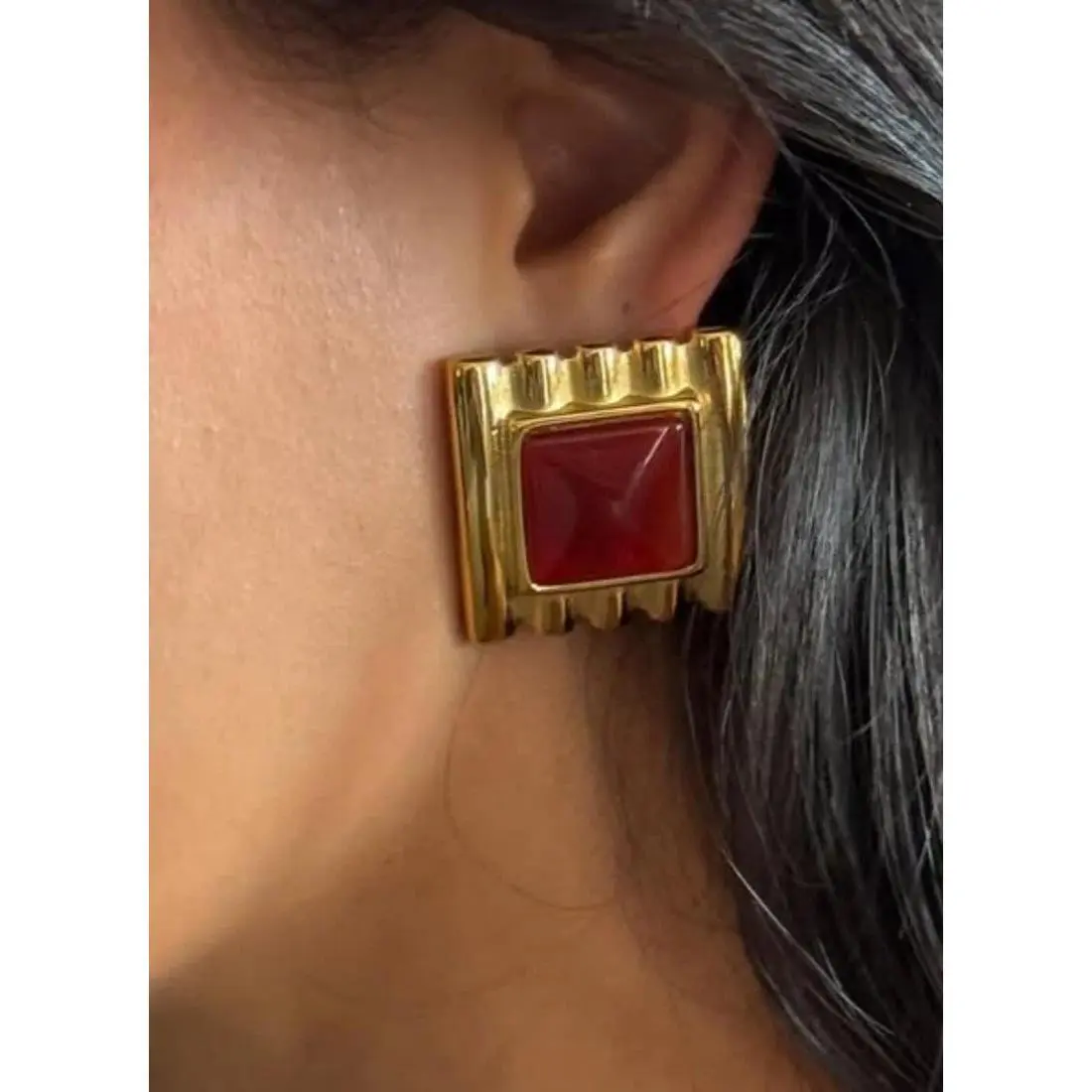 Miranda Stainless Steel Vintage Style Smooth Square Stud Earrings Jewelry Waterproof Metal Texture Attractive Women Accessories