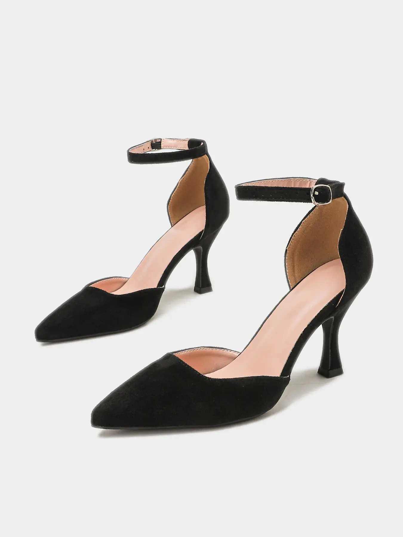 Vintage Velvet Pointed Toe Hollow Out Ankle Strap Women High Heel Shoes, Versatile Fine Heeled Pumps for Office, Date, Party, All Seasons