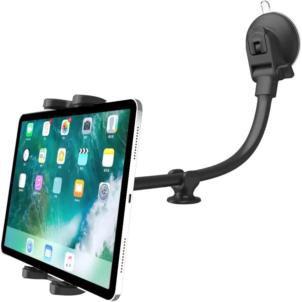 Windshield Tablet Mount for 4-13" iPad Phone, Gooseneck 16" Long Arm  Dashboard Holder with Lock Suction Cup & Anti Shake for iPad Pro 12.9 Air Mini, Galaxy Z Fold 4 3, Fire