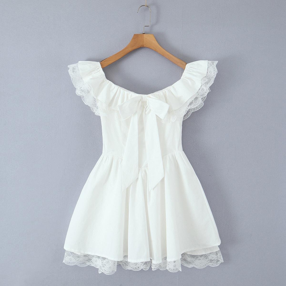 Pure Desire Off-Shoulder Ruffle Sleeve Lace Bow Belt Puffy Princess Dress