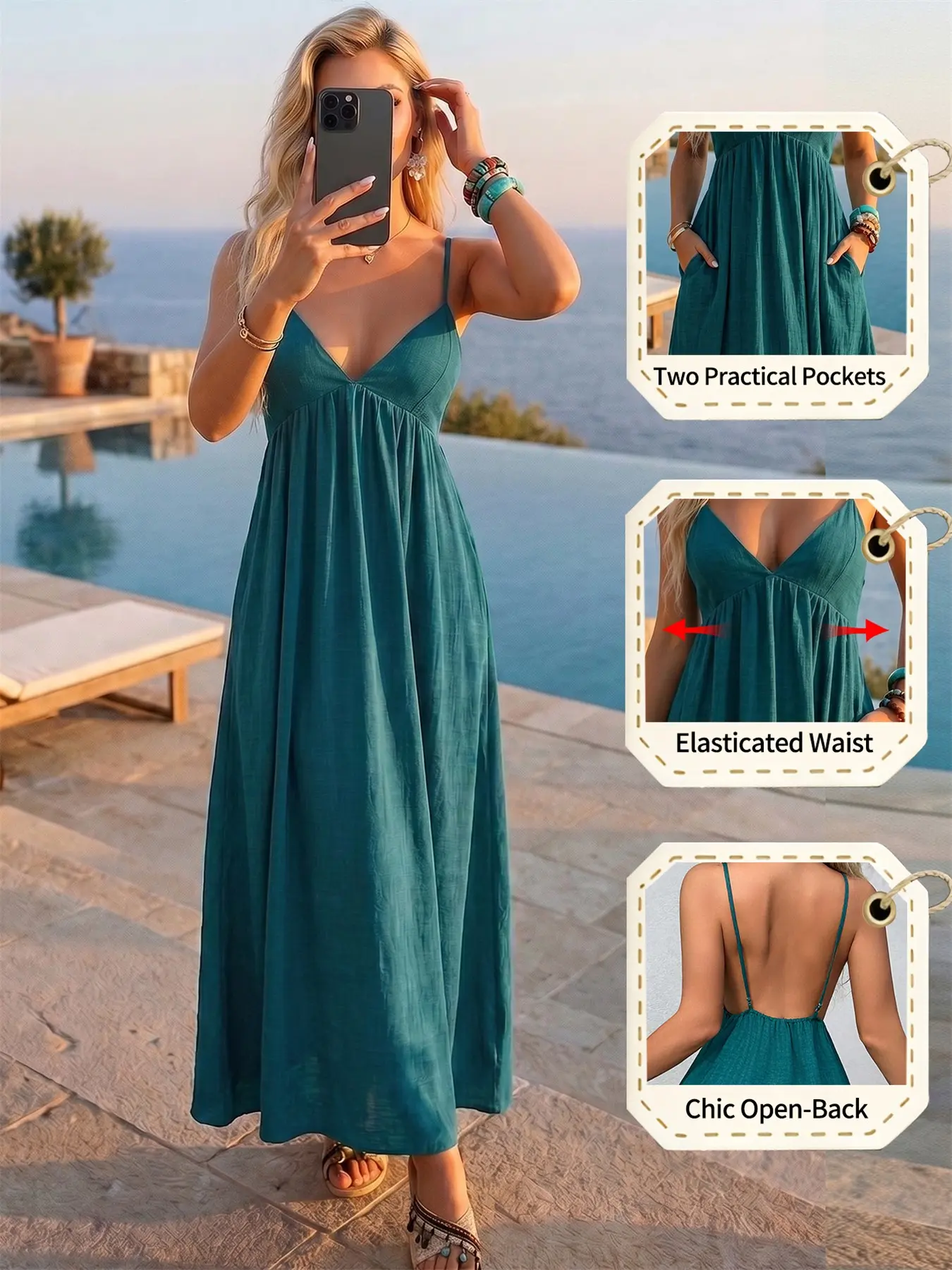 Summer Women's Long Dress, Backless Nightgown, Fashionable Elegant Chic Solid Color, Deep V Backless Sleeveless Halter, Loose Comfortable, Outdoor Home Sleepwear Loungewear