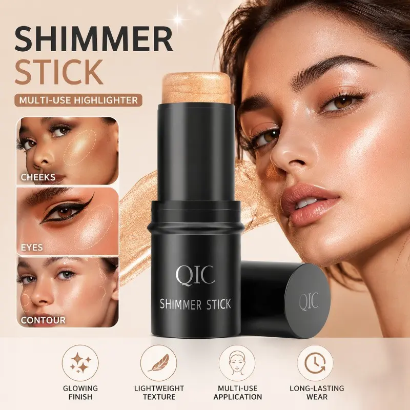 Face & Body Highlighter Stick, Multi-Use Cream Shimmer Makeup, Blendable Radiant Glow Highlighter for Cheeks, Eyes and Body, Long Lasting Illuminating Makeup Stick for Natural Luminous Finish
