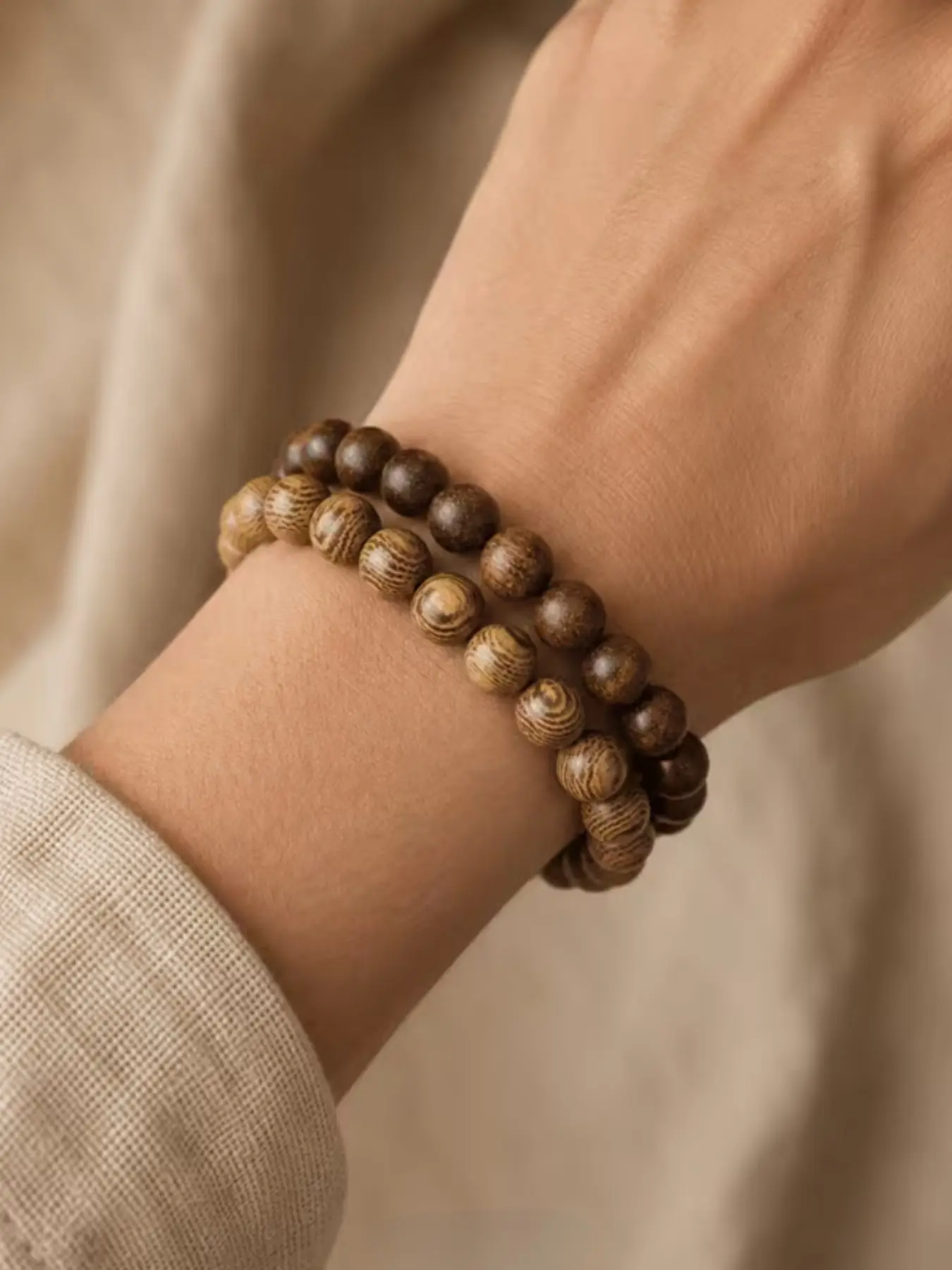 2 Pcs Natural Wooden Bead Bracelets, Unisex Boho Sandalwood Jewelry, Casual Party Holiday Accessory, Perfect Gift for Friends Family