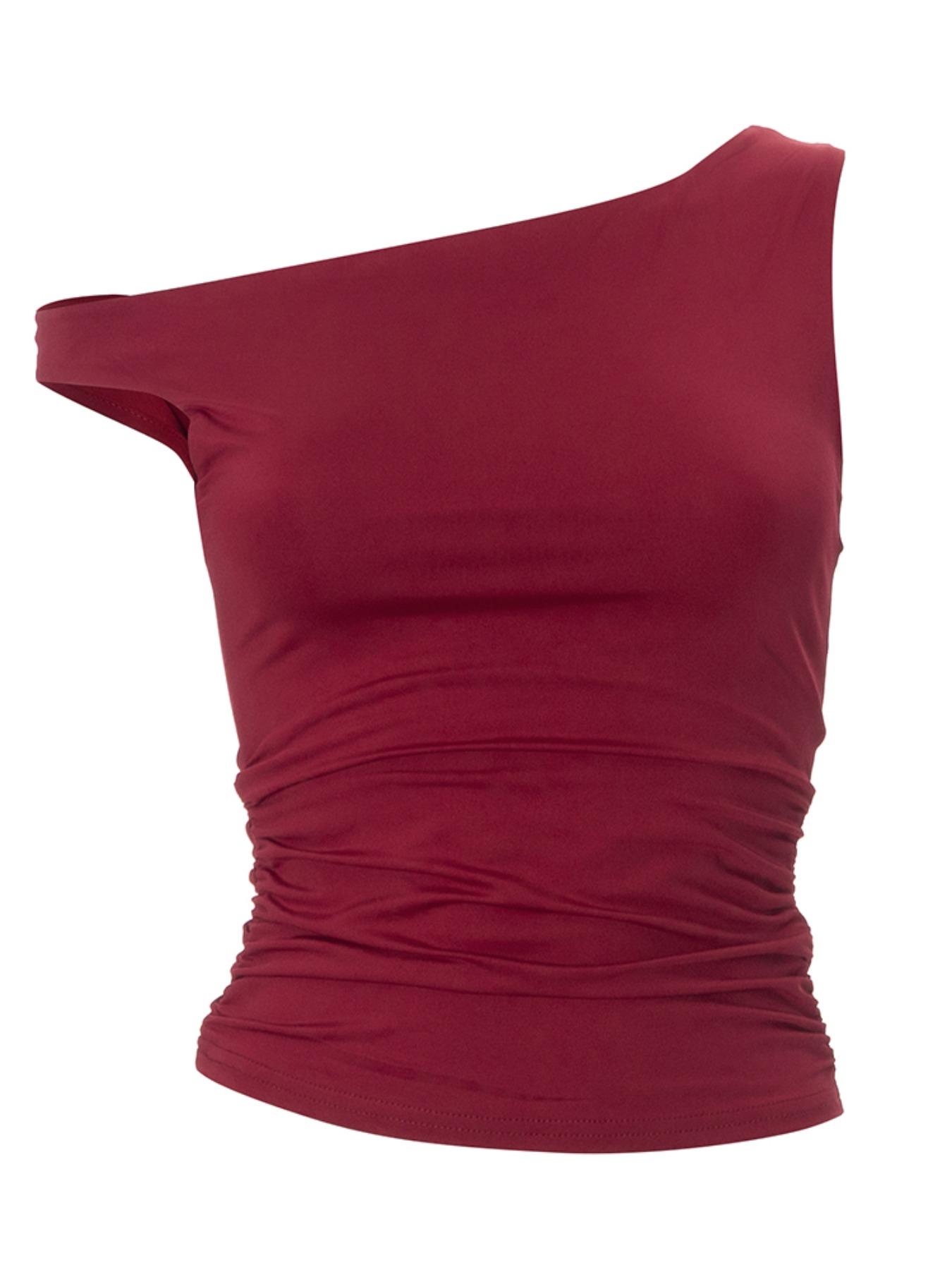 Women's Plain Asymmetrical Neck Ruched Sleeveless Tank Top, Casual Aesthetic Fashion Slim-fitting Top for Summer, Women's Clothing for Daily Wear, Fall&winter Clothing,  Gift for Girl, Womenswear