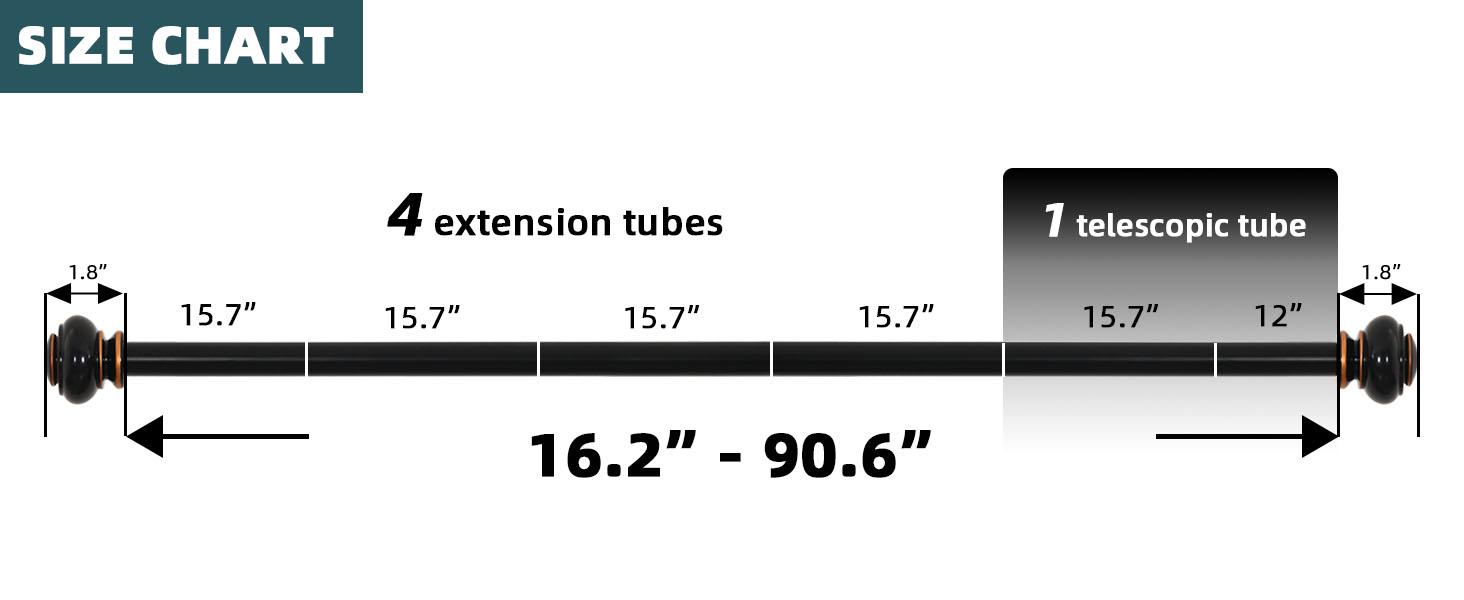 H.VERSAILTEX Curtain Rods for Windows Adjustable Length 1 Inch Diameter Bedroom, Kitchen, Living Room Curtain Rod with Classic Round End Caps