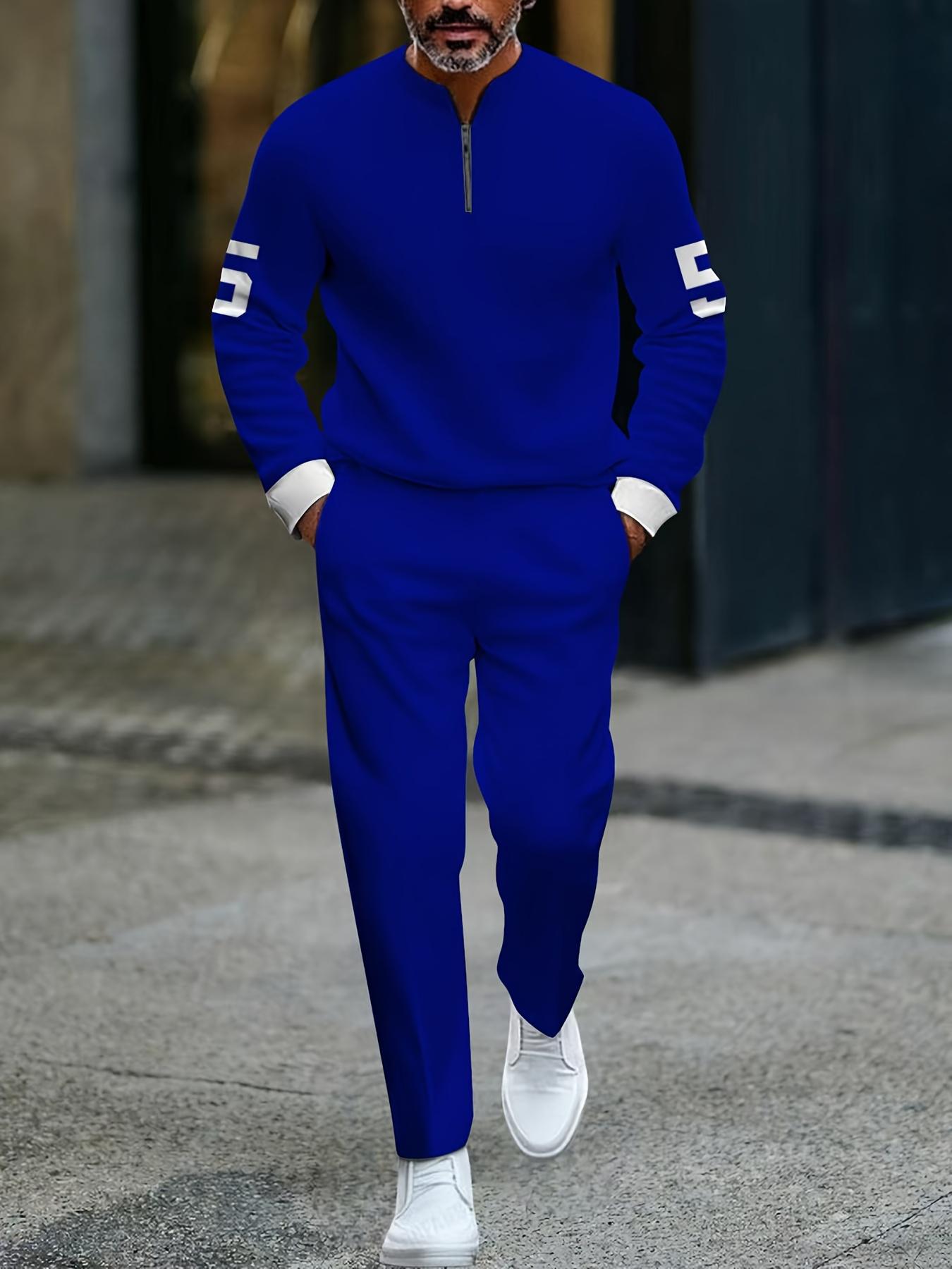 Fashion Stand up Collar Half Zipper Geometric Casual Simple Men's Set Fashion Stand up Collar Half Zipper Geometric Casual Simple Men's Set