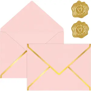 30 Pack 5x7 Envelopes for Invitations, 250g  Envelopes 4x6 Mailing Envelope with  foil V Flap, A7 Envelope for Wedding  Birthday Cards Valentine's Day (Peach )