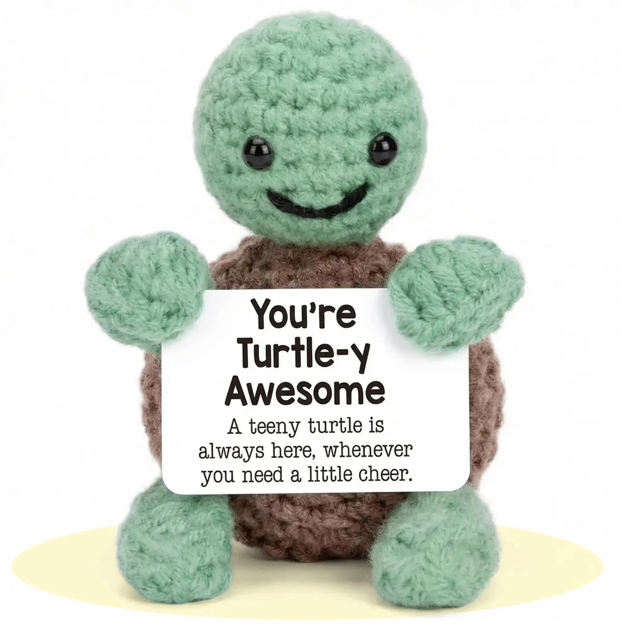 1pc Handmade Crochet Emotional Support Turtle Amigurumi Gift with A Positive Message Card – A Handcrafted Desk Ornament Spreading Positivity; Perfect for Birthdays, Father’s Day, Or As A Gift for Women, Wives, Or Moms.
