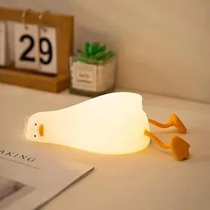 Lying Flat Duck Night Light, 3-Level Adjustable Baby Night Light, Cute Silicone Glow Duck, Rechargeable Touch Bedside Lamp, Ideal for Breastfeeding