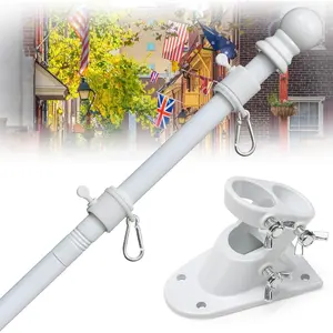 Flag Pole Holder For Outside House - 6ft Heavy Duty Metal Flag Pole Kit with Holder for 3x5 4x6 Flags Outdoor, Free Weatherproof for Front Porch,Garage,Deck Patriotic Displays - White