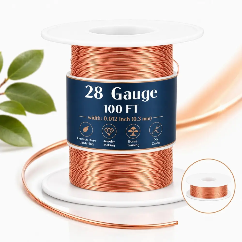 100ft 28 Gauge Copper Wire Spool - 99.9% Pure Bare Copper Wire Spool for Gardening, Electroculture, Bonsai Training, Jewelry Making, Beading, Crafts, Home Projects, Wire Wrapping, Sculpture, Plant Growth, Flexible & Durable Craft Wire