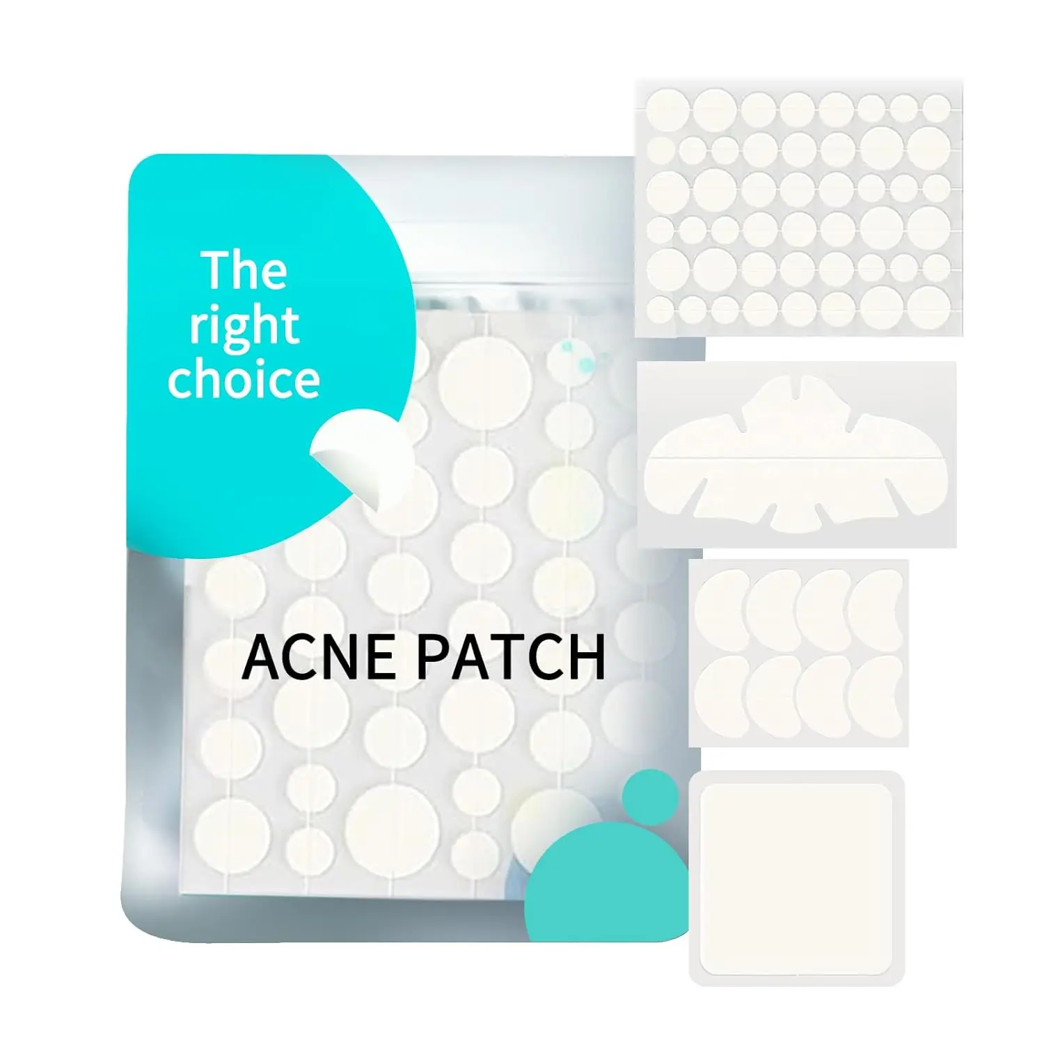 Hydrocolloid Acne Patches for Face & Nose, 49-Count Contoured Pimple Patches with Moon, Nose & XL Square Shapes
