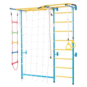 【DealsForYouDays】VEVOR Indoor Jungle Gym for Toddlers, 7-in-1 Climbing Playset with Carbon Steel Swedish Ladder, Wall Ladder, Pull-Up Bar, Rope Ladder, and Gymnastic Rings, Supports 220 lbs, Multicolor