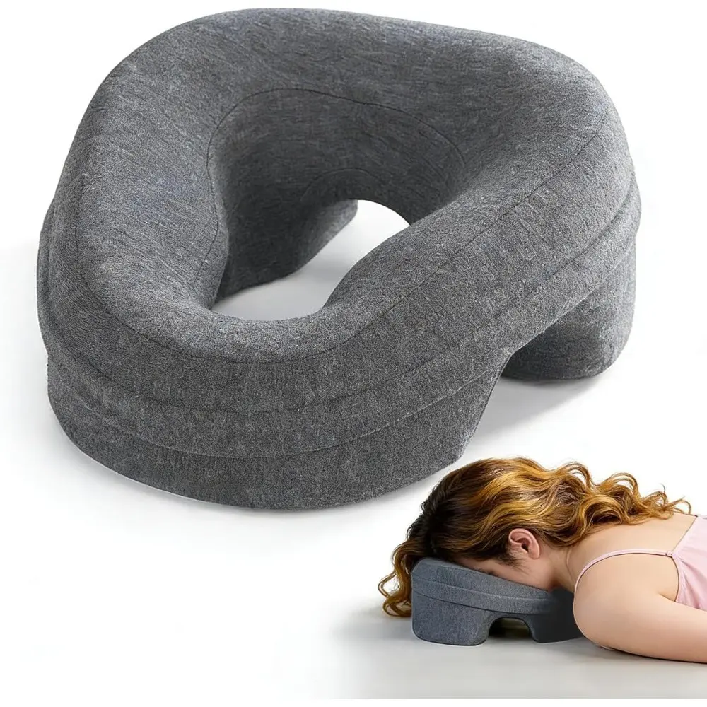 Face Rest Pillow for Lying Forward Use, Breathable Facial Cutout Design, Face Recessed Cushion for Belly Sleeping, Reclining Head Rest Cushion, Face Down Support Pillow, Soft Support Cozy Rest Pillow with Detachable Washable Pillowcase
