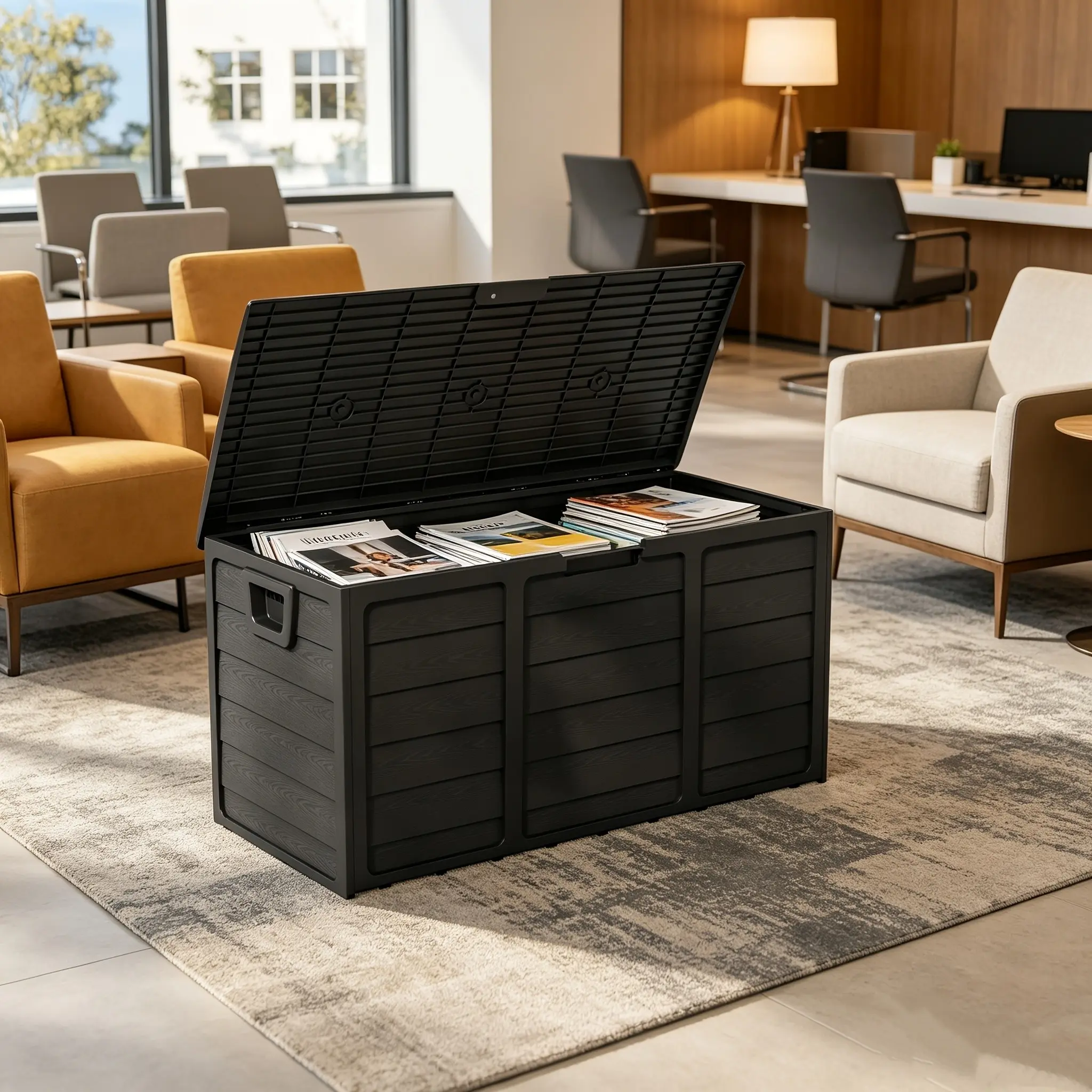 75-Gallon Black Resin Storage Box with Handles, Large Deck Furniture Cabinet for Office And Indoor Storage, Easy-to-Assemble Shelving System Organizer, Storage Bin, Box, Cabinet, Rack for Office Storage Cabinets