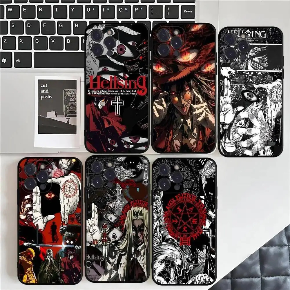 Classic H-Hellsing Anime Cool Phone Case Black Shockproof Cover Designed for iPhone 11-17 Pro Max/Plus & Samsung Galaxy S21-S25