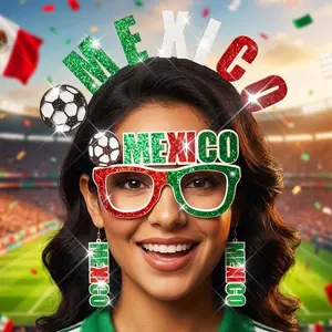 Soccer Headband Set Football Headbands Earrings Glasses Sets  Hair Decoration for Women Patriotic Hair Accessories Soccer  for  Fan Party Favors (Mexico)