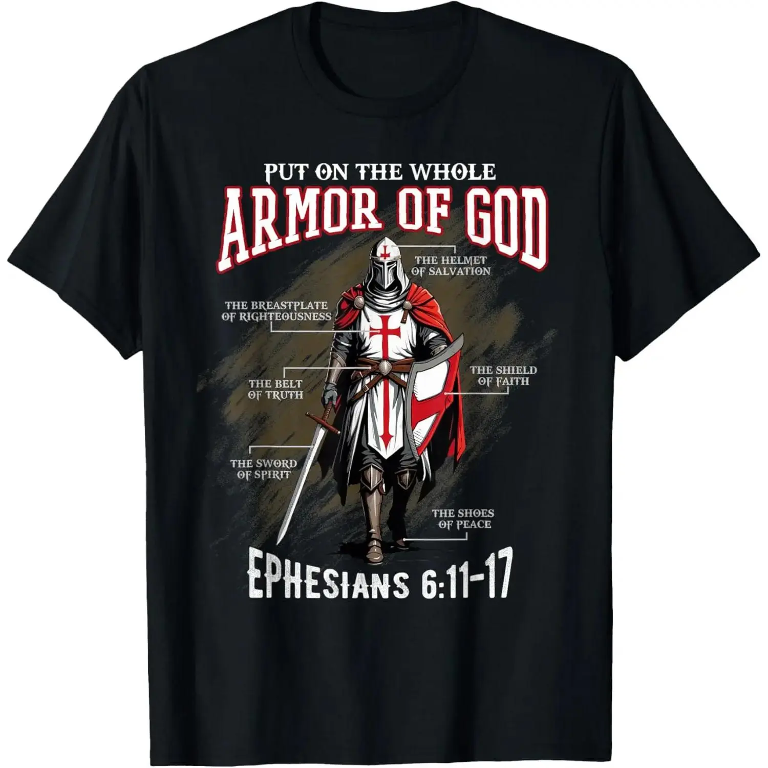 Men's Full Armor of God Casual Tee - Menswear Top, Classic Christian Bible Verse Graphic Print, Soft Round Neck Short Sleeve Religious Gift Tshirt