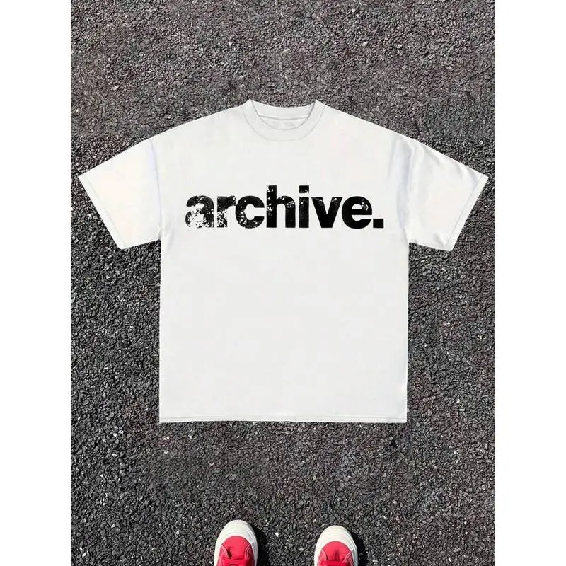 Graphic Print With "Archive" Text T Shirt,Comfortable Casual Short Sleeve,  Cotton Printed T-Shirt |   Soft Heavyweight Graphic Tee,Unisex T shirt Daily Holiday Shirts
