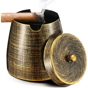 Cigar Ashtray with Lid for Outdoors Outside Patio Home Retro Decor,Large Holder Ashtray Windproof,Cigar Accessories Gifts for Men Dad Husband Boyfriend (X-Large)