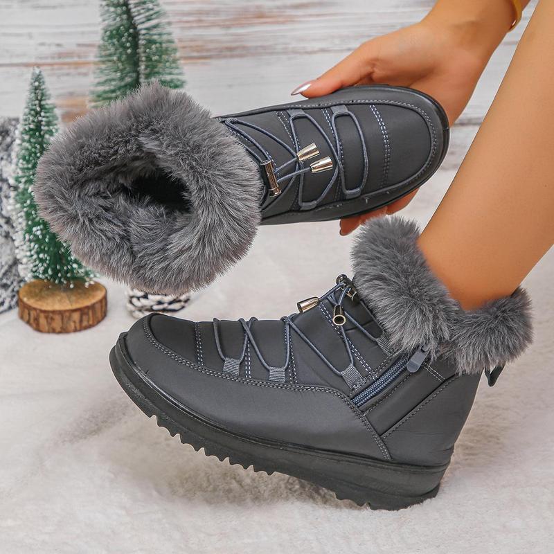 Womens Snow Boots Winter Shoes Warm Fur Lined Lining Ankle Booties Waterproof Comfortable Slip On Outdoor Boots for Women Black Footwear