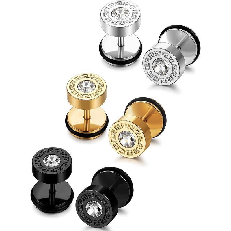 FIBO STEEL 3 Pairs Stainless Steel Stud Earrings Set for Men Women Ear Piercing Plugs Tunnel Street Fashion Hip pop Jewelry FIBO STEEL 3 Pairs Stainless Steel Stud Earrings Set for Men Women Ear Piercing Plugs Tunnel Street Fashion Hip pop Jewelry