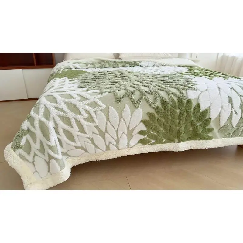 Double Layered Blanket, Office Nap Warm Blanket, Home Sofa Cover Blanket, Kaleidoscope Cation Jacquard Hollow Silk Satin Lamb Fleece