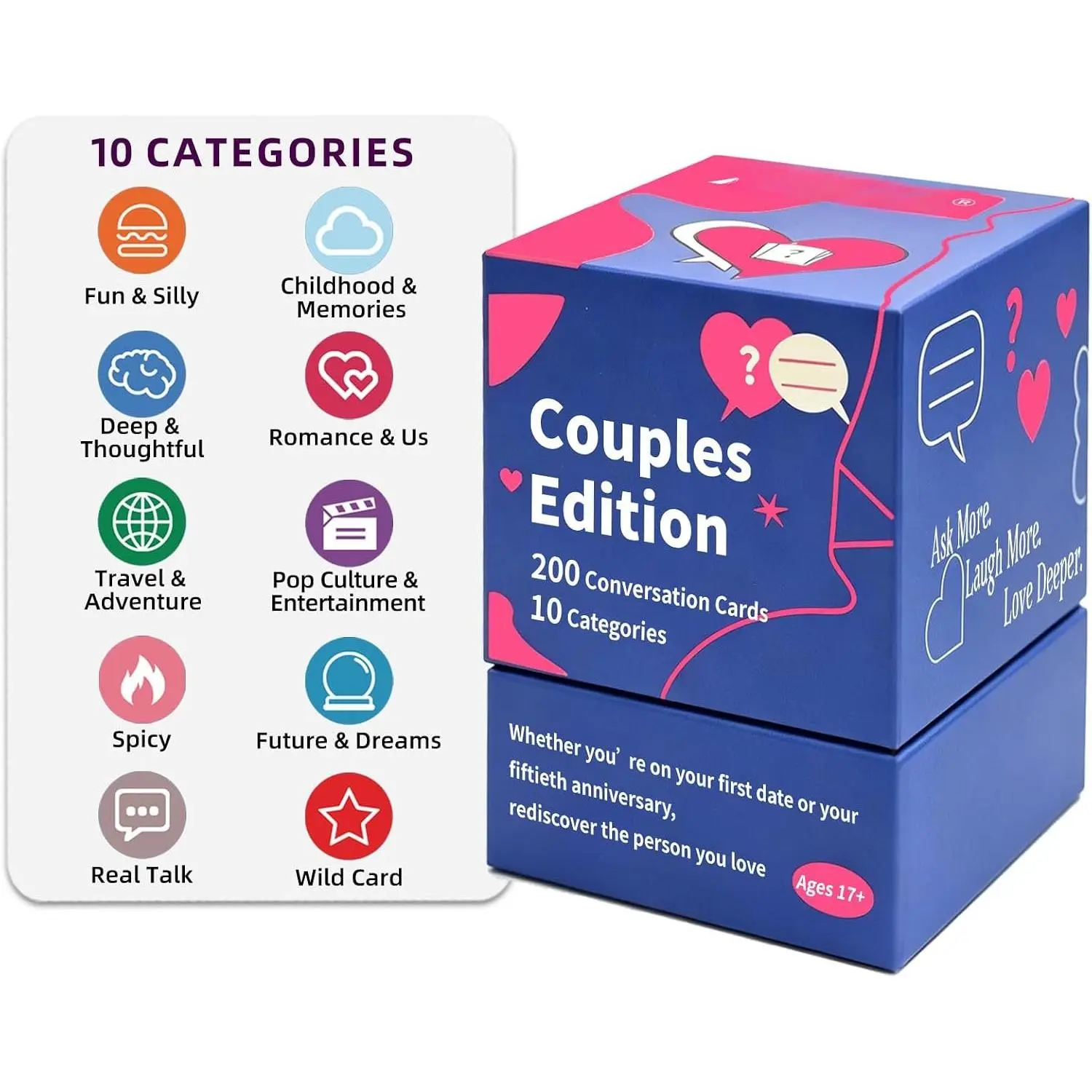 200 Couples Conversation Starter Cards, Prompts for Deeper Connection, Date Night Road Rrip Travels Long Distance Relationship Anniversaries Quality Time