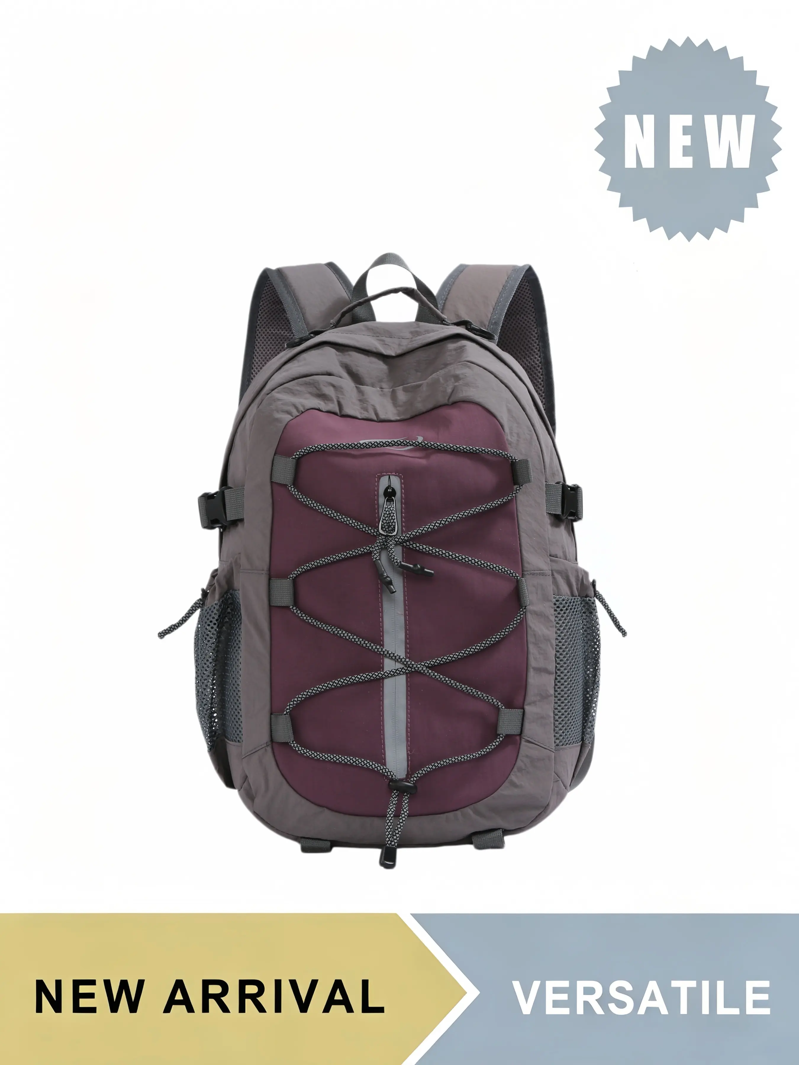 Outdoor Hiking Backpack, Hiking Trekking Rucksack with Front Bungee Cords for Men Women, Large Capacity Lightweight Trekking Daypack with Mesh Side Pockets, Durable School Bag for Camping Commute, Adjustable Shoulder Straps, Multiple Colors Available