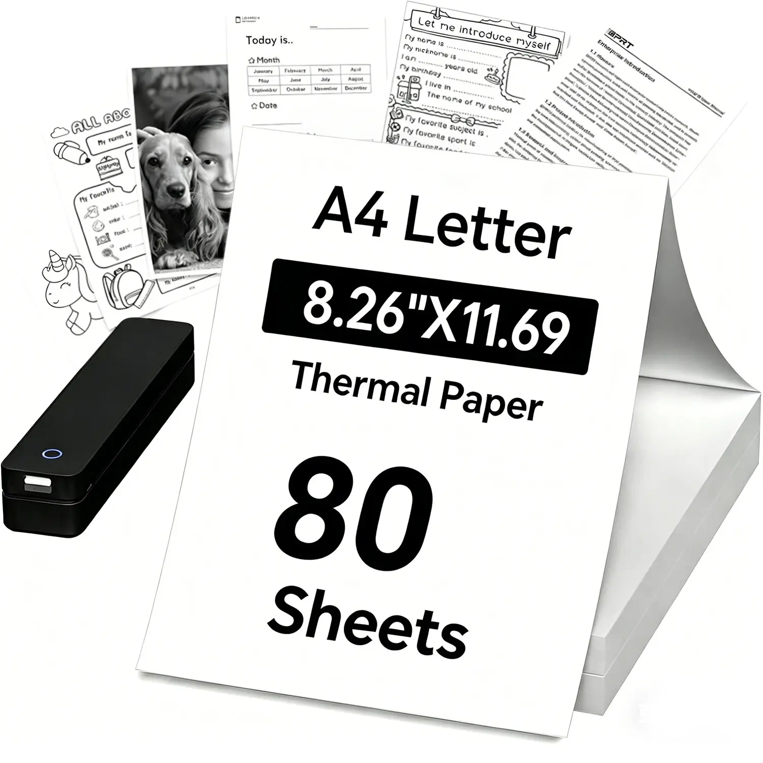 Thermal Printer Paper 8.5 x 11 Inch, 80 Sheets US Letter Size Continuous Folded Thermal Paper, Compatible with Portable Printer M08F, M832, M834, MT800 and More, Moisture-Proof Packaging (200 Sheets)