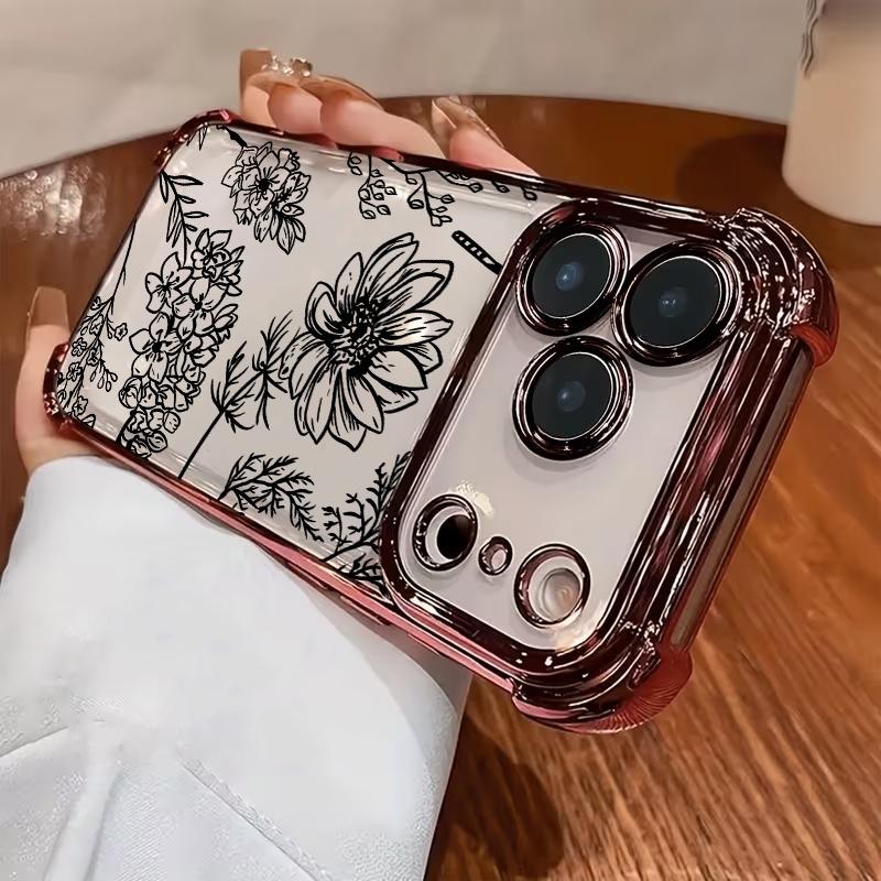 A Design Featuring a Black And White Sunflower Pattern Magnetic Phone Case Shockproof for iPhone 17 Pro Max Air 16 16e 15 14 Plus 13 12 11 X XS Pattern MagSafe Acrylic Back TPU Edges Drop-Proof Lightweight Cover Gift 2D printing