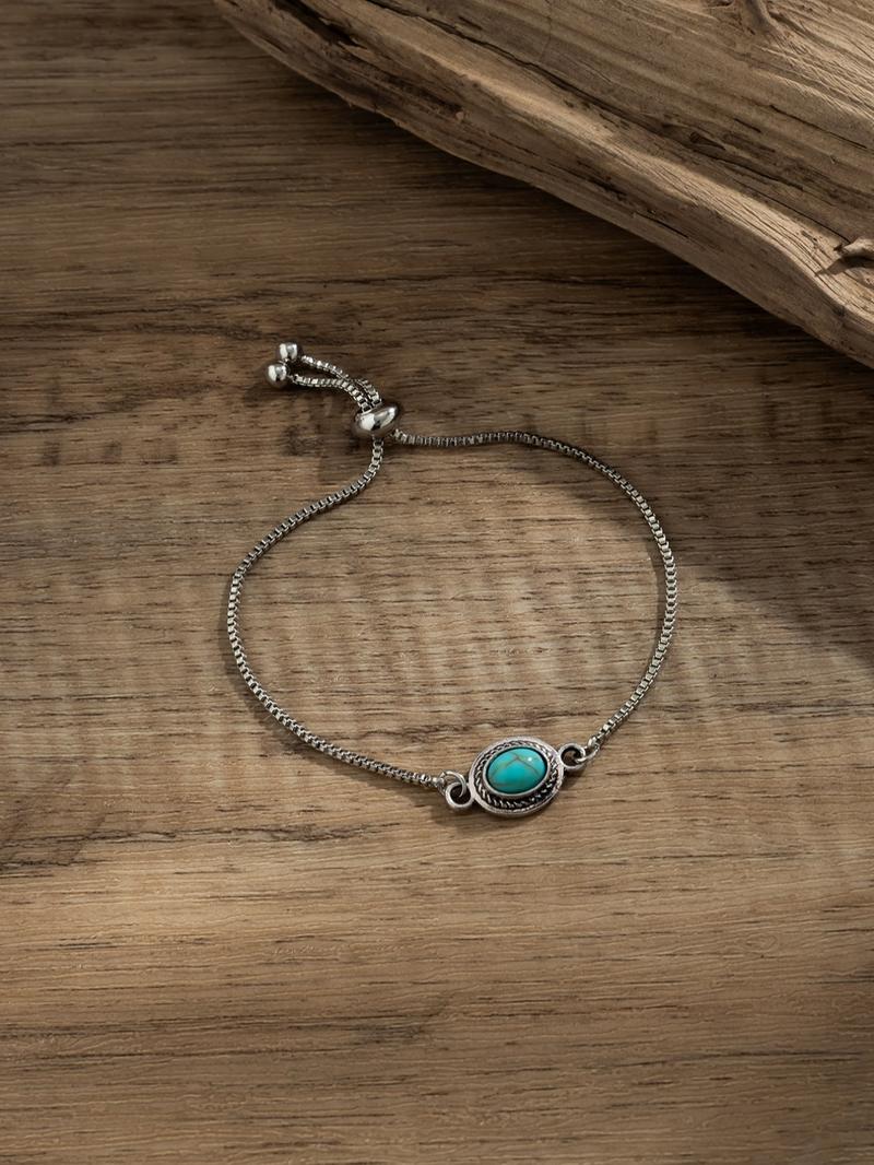 Vintage Turquoise Texture Decorated Link Bracelet, Fashion Accessories for Both Men & Women, Fashion Jewelry for Party, Daily Clothing Decor, Trendy All-match & Exquisite Jewelry for Birthday Gift