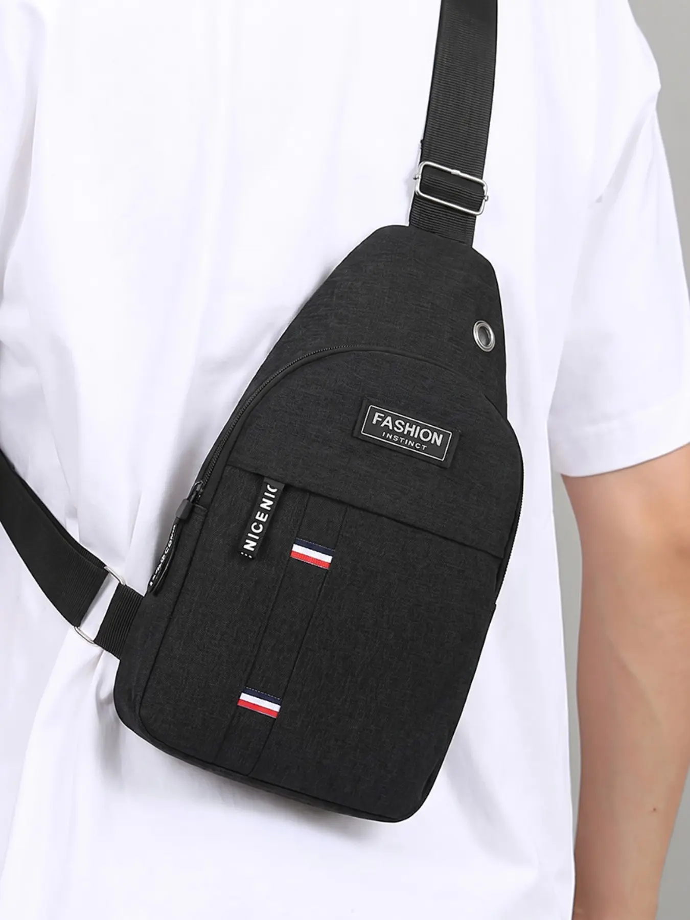 Men's Crossbody Bag, Waterproof Chest Pack with Earphone Hole, Lightweight Casual Travel Shoulder Backpack, Large Capacity Canvas Messenger Bag