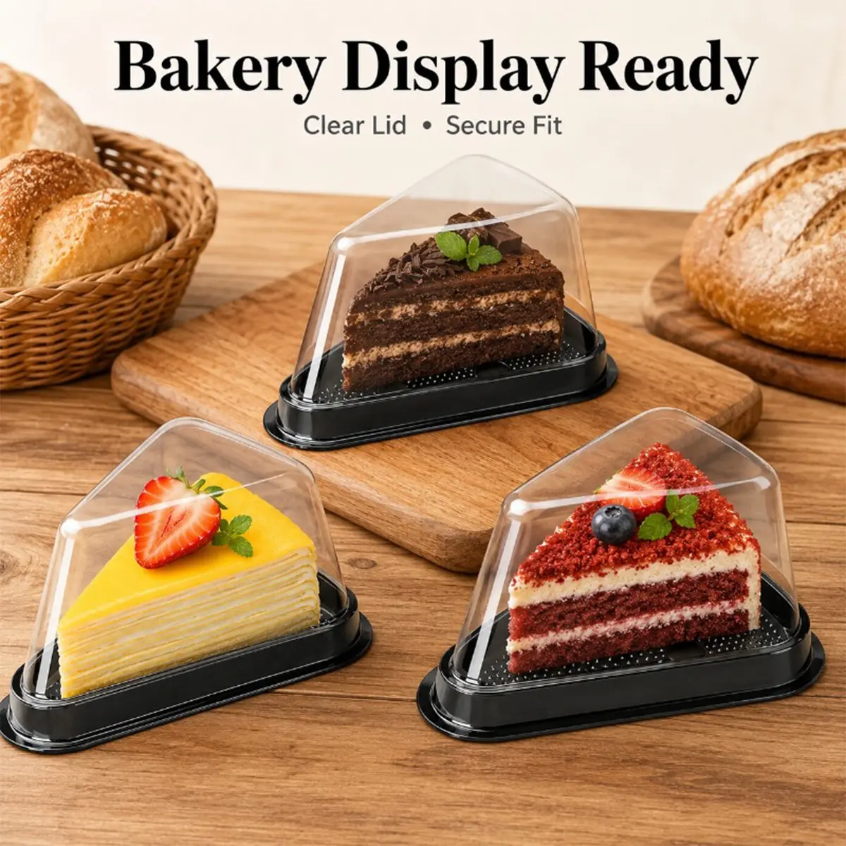 50/100pc Triangular Cake Slice Containers with Transparent Lids and Labels, Disposable Plastic Cake Boxes for Muffins, Mousses, Pastries, Sandwiches, Tiramisu