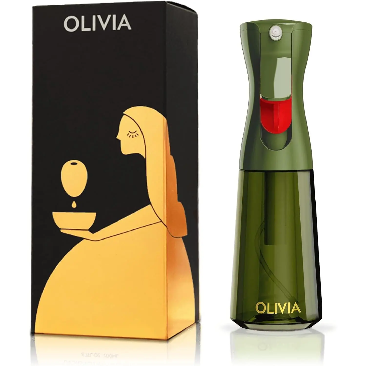 OLIVIA SIGNATURE Advanced Leakproof Oil Sprayer Dispenser with Fine Mist Nozzle, Portion Control Technology, Refillable Reusable Kitchen Bottle for Air Fryer, Salad, 200ml (Green, Gold)