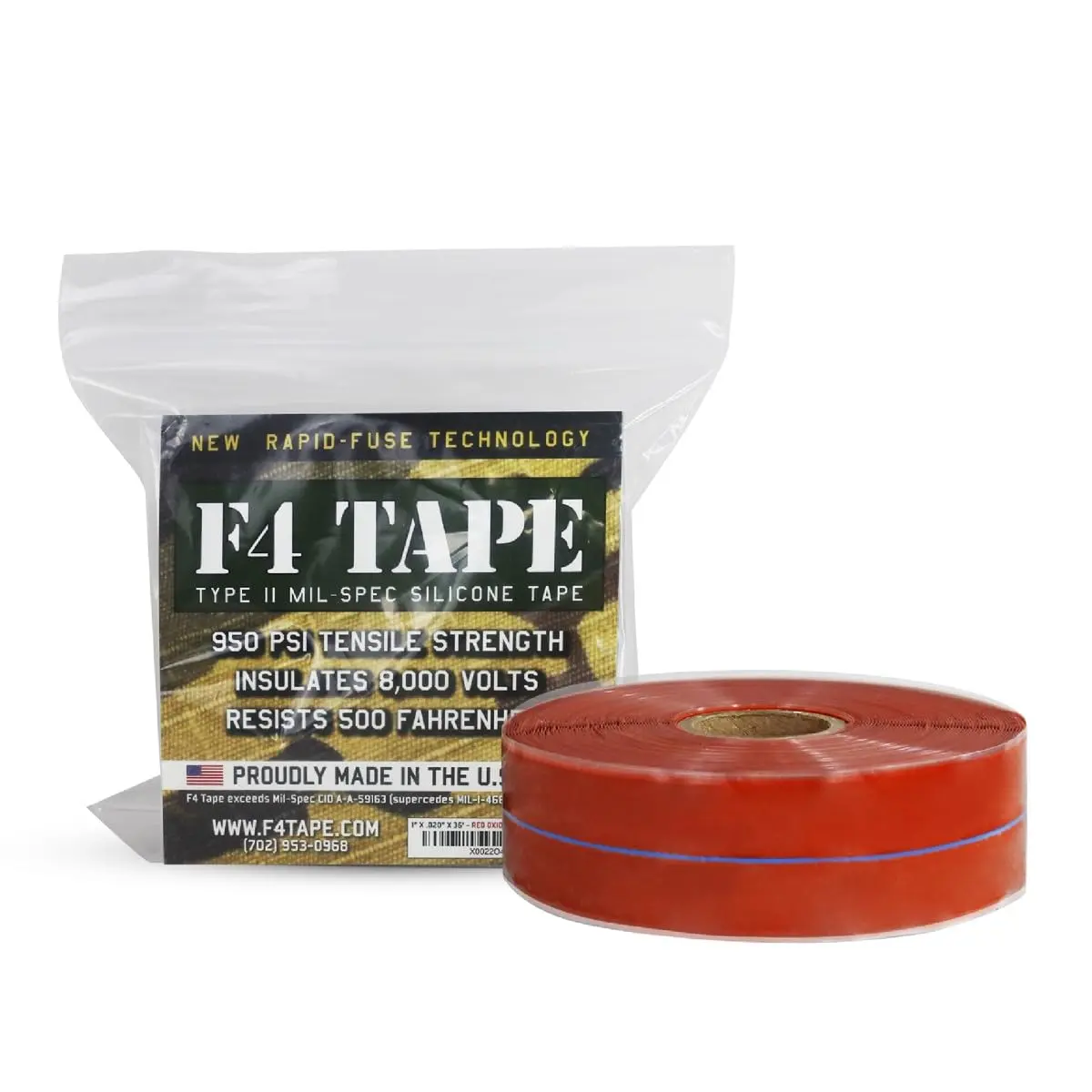 F4  Self-Fusing  Tape, Repair Plumbing Pipe & Radiator Hose Leak, Electrical Insulation, Permanent ing, , 1" x 36' x 20mil, Red